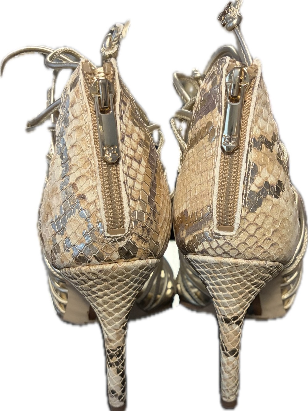 Sam Edelman Beige Snake-Print Stiletto Sandals